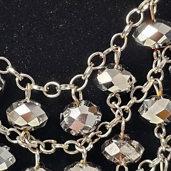 Cynthia Gale Art Deco Multi Strand Silver Tone Beaded Statement Bib Necklace - Picture 2 of 6